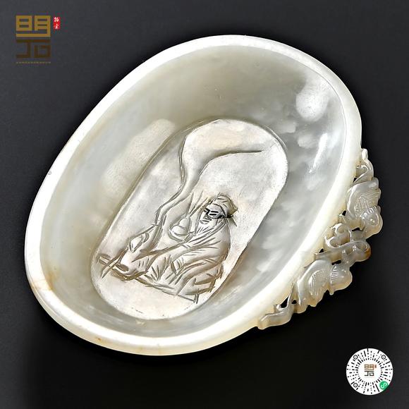 北京明石拍賣有限公司明 白玉煉丹圖雙鳳紋單琴羽觴杯