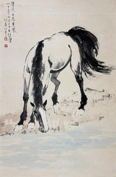 徐悲鴻（1895-1953）　飲馬圖　紙本立軸