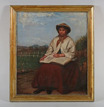 T. Twigg (19th century) - ‘Spring’: seated woman reading a book, o