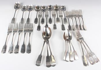 A group of Victorian silver Fiddle pattern cutlery, including a set