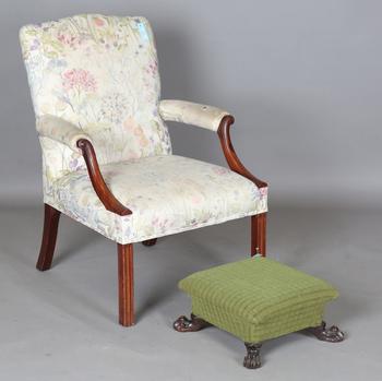 A 20th century George III style mahogany library armchair, height 97