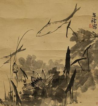 李苦禪 荷塘游魚圖 紙本鏡心