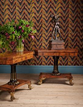 Y A PAIR OF REGENCY ROSEWOOD, SATINWOOD CROSSBANDED AND BRONZE MOUNTED CARD TABLES, CIRCA 1820