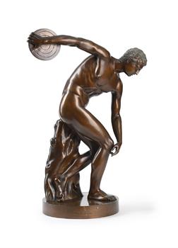 AFTER THE ANTIQUE, A BRONZE FIGURE OF THE DISCOBOLUS, CAST BY A. R?HRICH, ROME, CIRCA 1830-1850