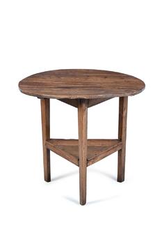 A GEORGE III ELM AND ASH CRICKET TABLE, LATE 18TH CENTURY