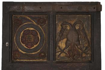 TWO CARVED AND POLYCHROME PAINTED PANELS, POSSIBLY 16TH OR 17TH CENTURY