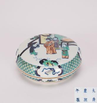 清 斗彩人物印盒