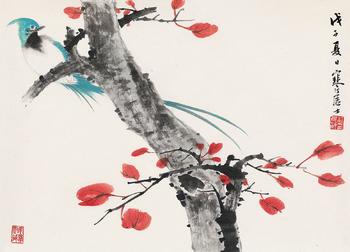 江寒汀 紅葉綬帶
