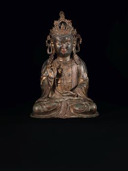 明 銅漆金觀(guān)音菩薩坐像