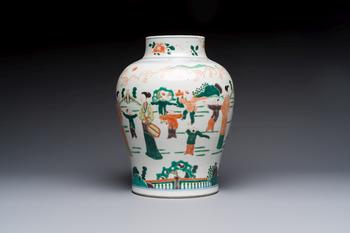 A Chinese famille verte 'Elegant Beauties and Playing Boys' vase, 19th C.
