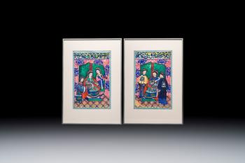 A pair of Chinese Canton pith paper paintings, 19th C.