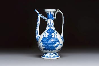 A Chinese blue and white 'Magic Fountain' ewer, heaven ? mark, Jiajing