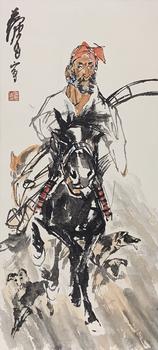 塞上行獵 64×29cm 紙本設(shè)色鏡心