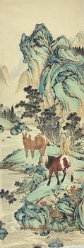 人馬圖 172×60cm 紙本設(shè)色鏡片