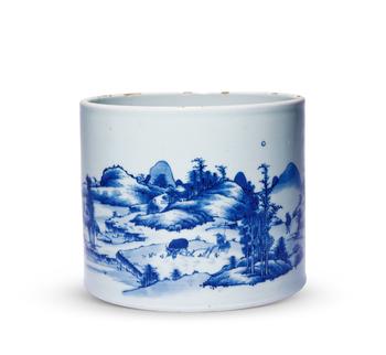 清雍正 青花耕織圖大筆筒