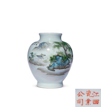 民國(guó) 粉彩農(nóng)耕圖罐