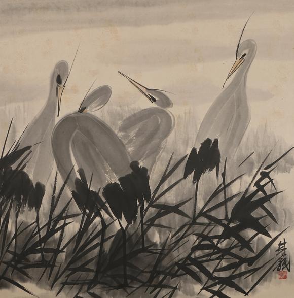 華岳國際林風(fēng)眠  蘆塘群鷺
