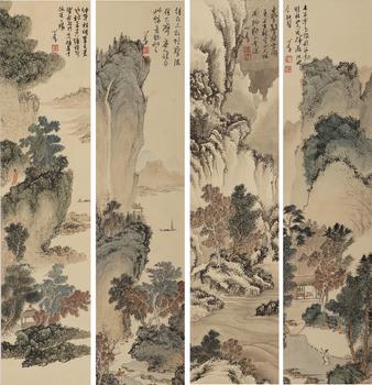 溥儒  山水四屏