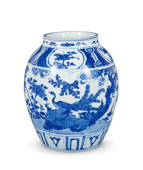 明 青花花鳥大罐