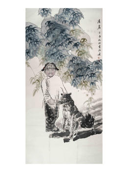 王有政 清晨牽犬圖
