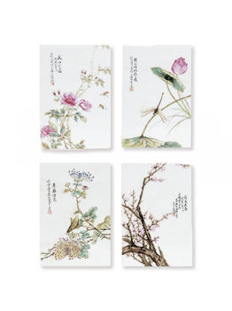 民國 粉彩四季花卉草蟲紋瓷板一套四件“李明亮”款