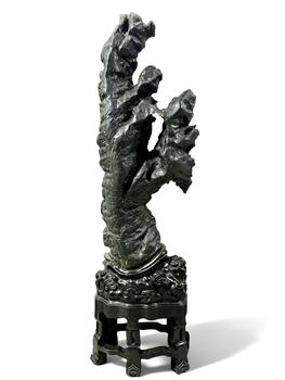 刻詩(shī)文靈璧石山子擺件