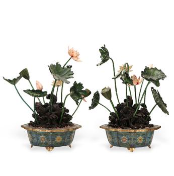 景泰藍(lán)荷花盆景一對(duì)
