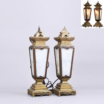 19世紀(jì) 銅鑲翠玉四方燈瓶 一對(duì)