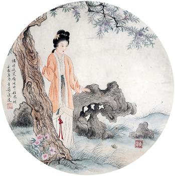 馮素簃    仕女 團(tuán)扇扇面