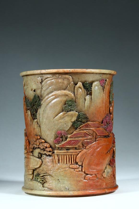 Shoushan stone brush holder_Shoushan stone brush holder估价_Shoushan