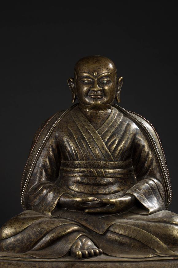 12世纪噶玛噶举派合金铜嵌银帕木竹巴祖师