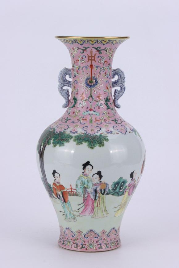 道光粉彩十二花神双耳瓶