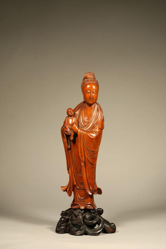 北京万缘清 黄杨木雕送子观音