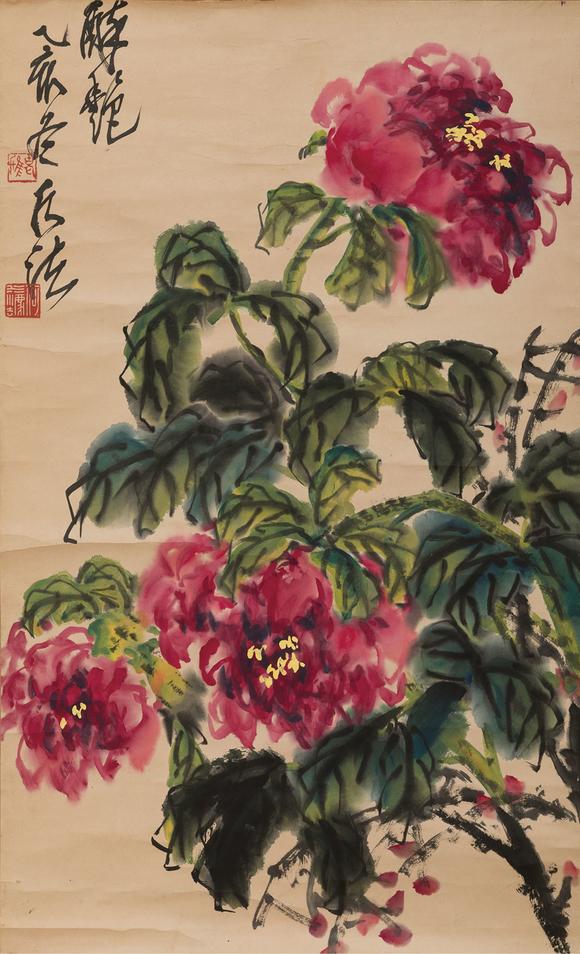何水法b1946牡丹图立轴纸本