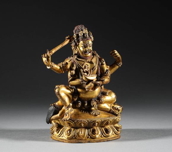 明代铜鎏金四臂金刚造像