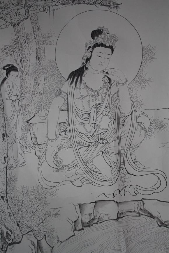 释月照白描观音