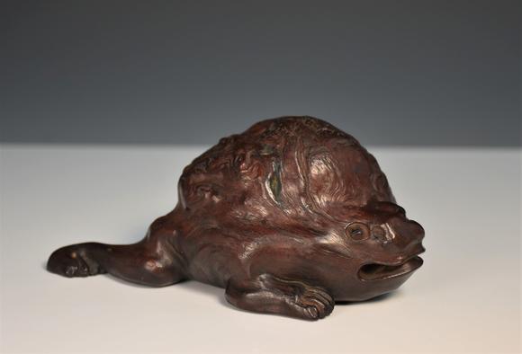 明代黄杨木根雕金蟾