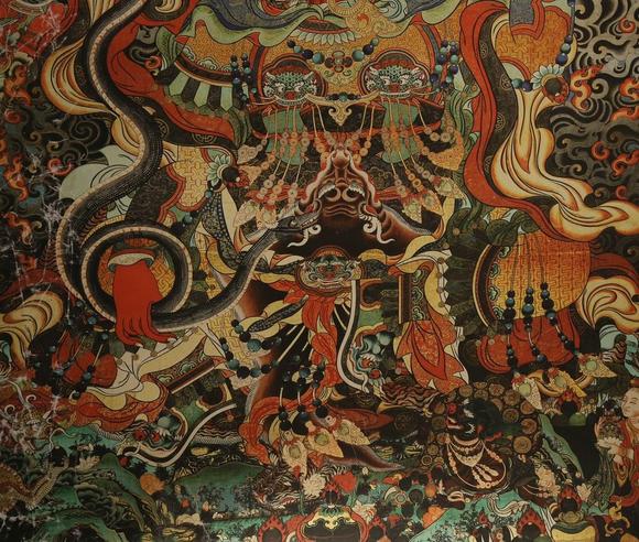 藏传矿物彩绘广目天王唐卡