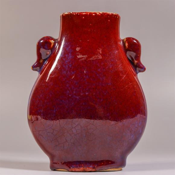 祭红釉象耳瓶