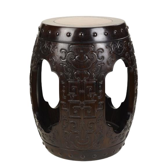 日本江户古美术清代紫檀镶影子木鼓凳一对