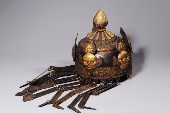 清代铁鎏金尸陀林法师帽