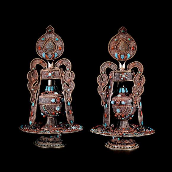 清代藏银掐丝镶嵌宝石长寿宝瓶