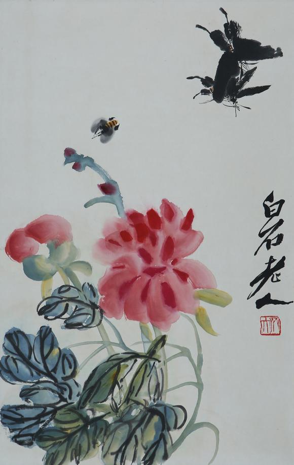 齐白石牡丹双蝶