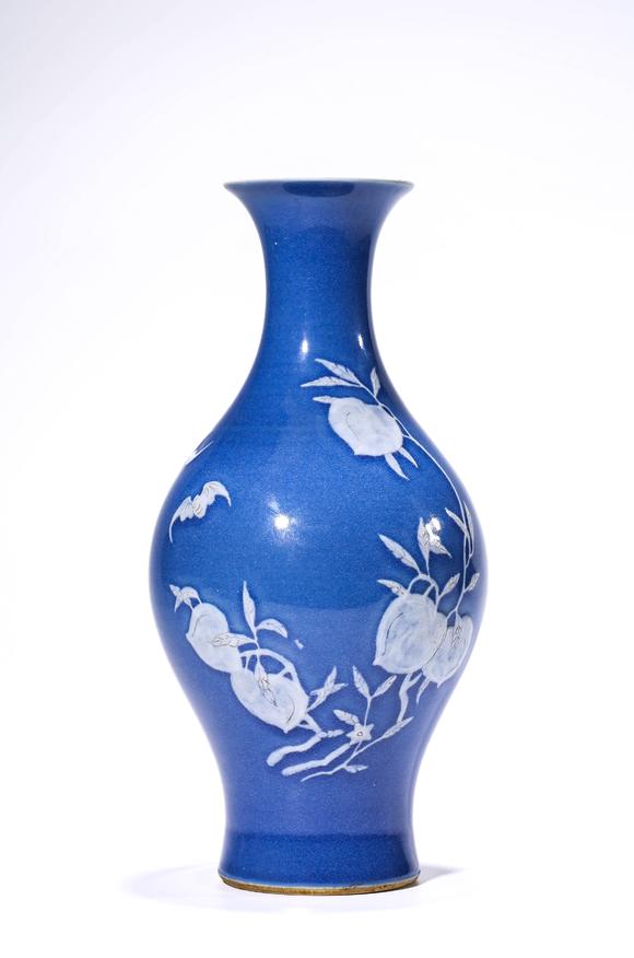 A Porcelain Blue-Glazed Longevity Olive Vase_A Porcelain Blue-Glazed ...