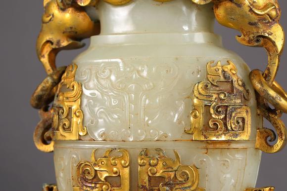 中国古代和田玉嵌金瓶ancientchinesehetianjadeinlaidgoldbottle