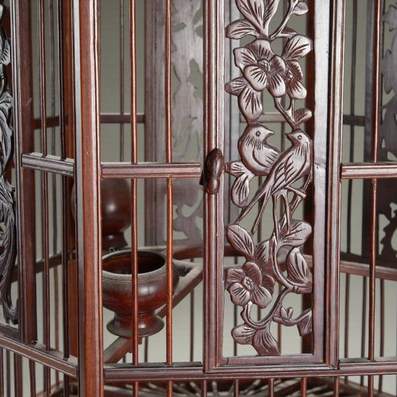 晚清民国红木凤纹楼阁形大鸟笼