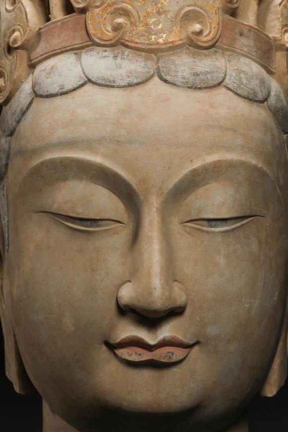 stonecarvedcoloredbuddhaheadfromnorthernqi北齐石雕彩绘佛头