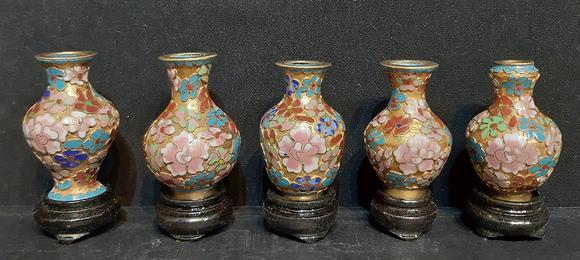 八十年代出口铜胎珐琅彩瓶一套五件