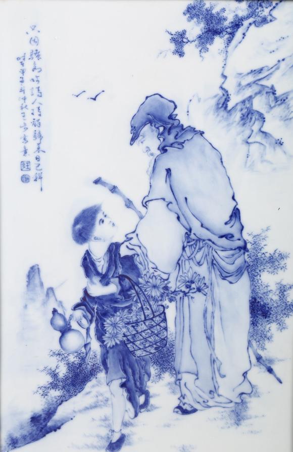 asian art auction gallery usa民国 王步款青花人物图瓷板画