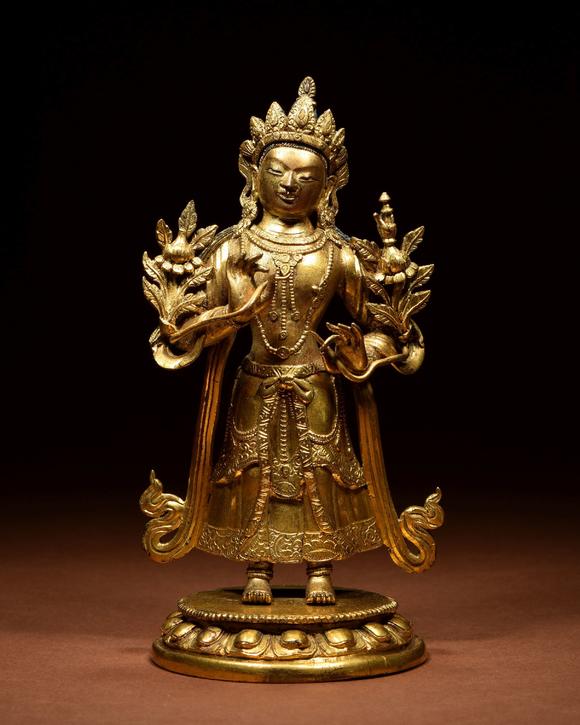 华艺国际清乾隆  铜鎏金站姿弥勒菩萨